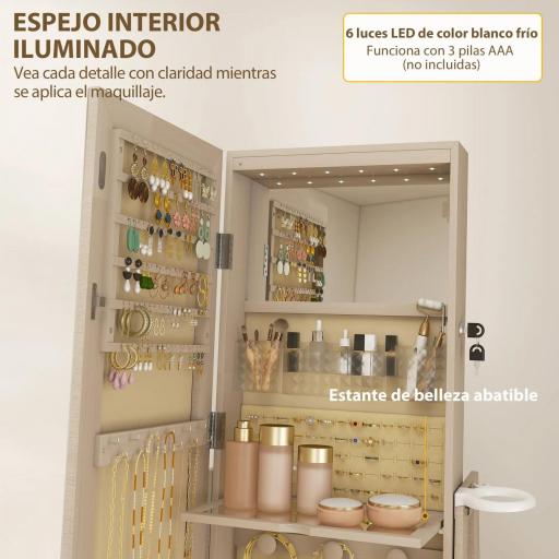 Espejo Joyero con Luces LED Armario Joyero con Espejo Entero Giratorio de 360° Cajón Cerradura Natural [3]