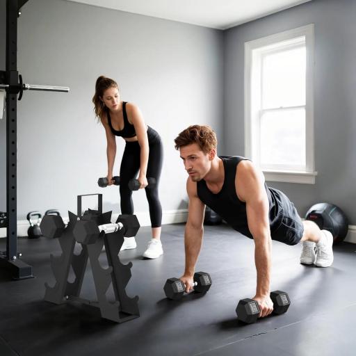 Juego de Mancuernas de 6 Piezas 2 x2 kg 2 x5 kg 2 x8 kg con Soporte de Almacenaje para Entrenamiento en Casa Gimnasio [3]