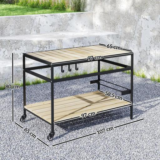 Camarera con Ruedas de Madera con 2 Estantes 3 Ganchos Encimera de Listones y Asa 107x65x80 cm Natural [1]