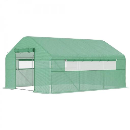 Invernadero de Túnel 4x3x2 m con 2 Ventanas Cubierta de PE Anti-UV y 1 Puerta Enrollable con Cremallera Verde [8]