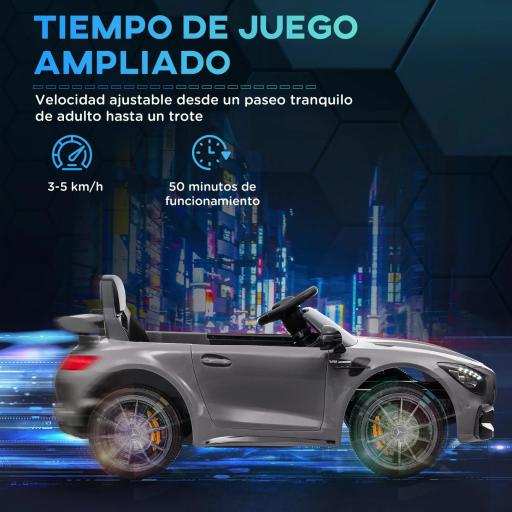 Coche Eléctrico para Niños de +3 Años Mercedes-Benz AMG GTR con Batería 12V Mando a Distancia Faros Bocina Música Plata [6]