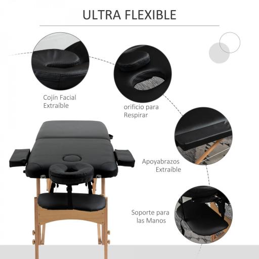 Camilla Plegable con Altura Ajustable 67-92 cm para Uso Profesional de Belleza Acupuntura y Fisioterapia 210x81 cm Negro [5]
