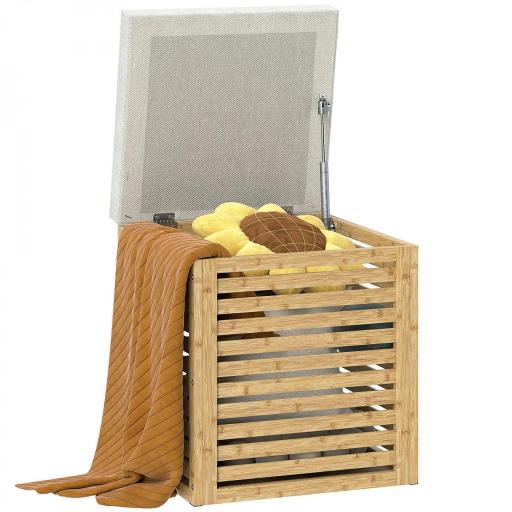 Baúl de Almacenaje para Dormitorio 54,7L con Asiento Desmontable Marco de Bambú 40x40x47 cm Gris y Natural [2]
