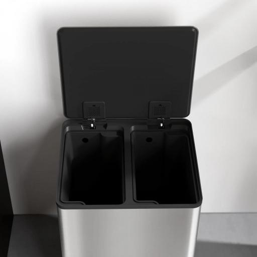Cubo de Basura de Cocina con 2 Compartimentos 2x30L con Pedal Tapa de Cierre Suave y Cubo Extraíble Plata [7]