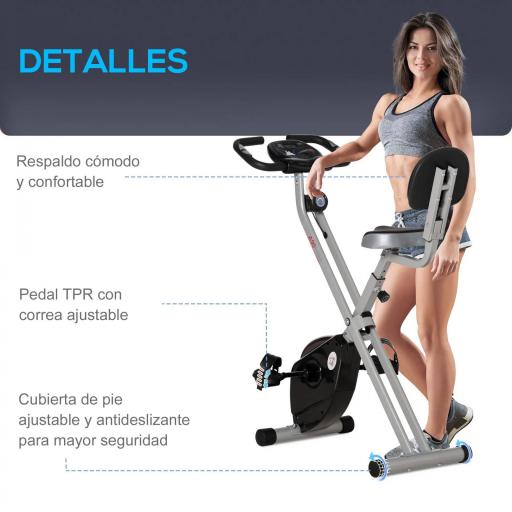Bicicleta Estática Plegable con Respaldo 8 Niveles de Resistencia Volante Pantalla LCD Pulsómetro y Sillín Ajustable [2]