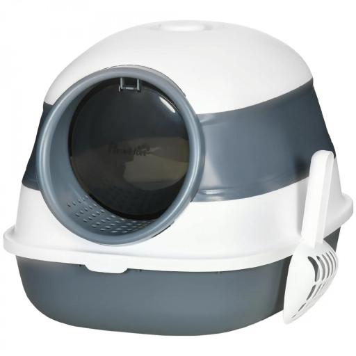Caja de Arena para Gatos Plegable Arenero Cerrado para Gatos con Pala 52x41x38 cm Blanco y Gris [8]