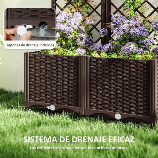 Jardinera con Enrejado de Plástico para Plantas Trepadoras con Drenaje y Amplio Espacio de Cultivo 80x40x135 cm Marrón [5]