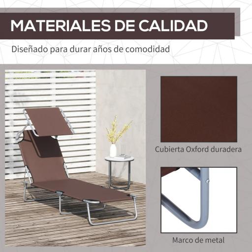 Tumbona de jardín Plegable con Toldo y Respaldo Reclinable para Jardín Terraza Acampada 187x58x36cm Marrón [3]