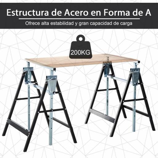 Set de 2 Caballetes Metálicos Plegables con Altura Ajustable Caballetes de Sierra de Acero 68x58x80-130 cm Negro [8]