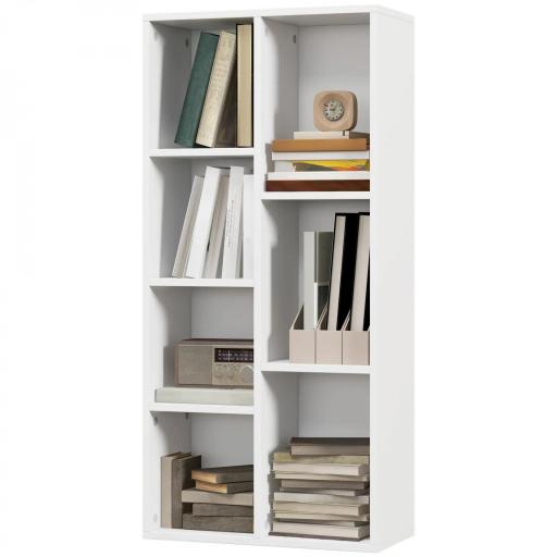 Estantería para Libros Librería de Madera con 7 Compartimentos de Almacenaje Plantas Archivos para Sala de Estar Dormitorio Oficina 50x24x106 cm Blanco [9]