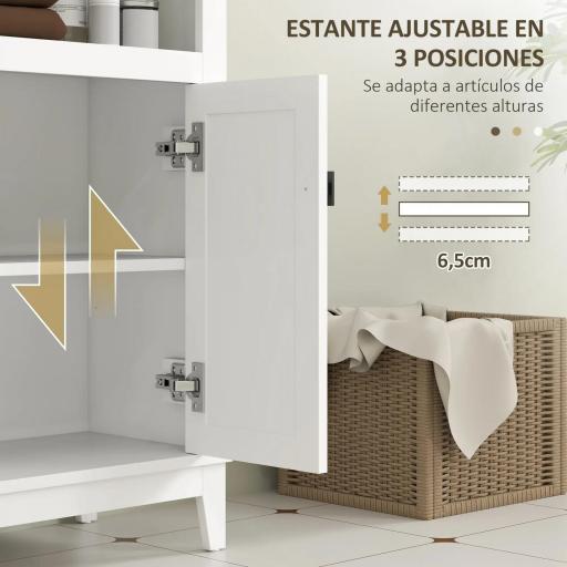 Mueble Auxiliar de Baño con 2 Puertas con Frontal de Ratán Estante Ajustable y Compartimento Abierto 60x30x90 cm Blanco [3]