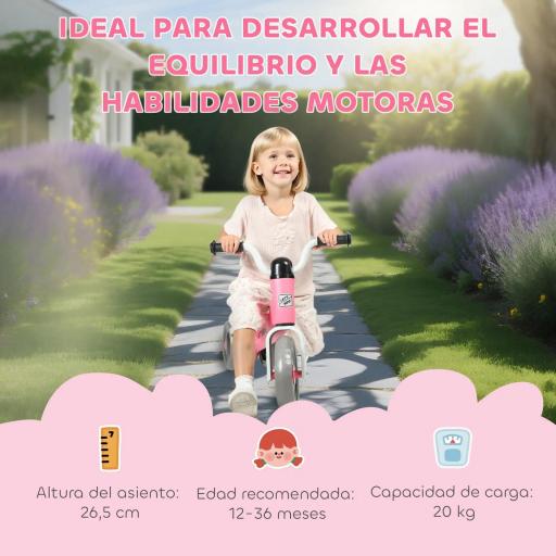 Bicicleta sin Pedales para Niños de 12 a 36 Meses con Ruedas Silenciosas y Manillares con Giro Limitado a 60°, Rosa [7]