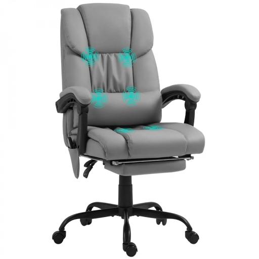 Silla de Oficina con Masaje de 6 Puntos Respaldo Alto Reclinable Altura Ajustable Reposapiés y Mando a Distancia Gris [9]
