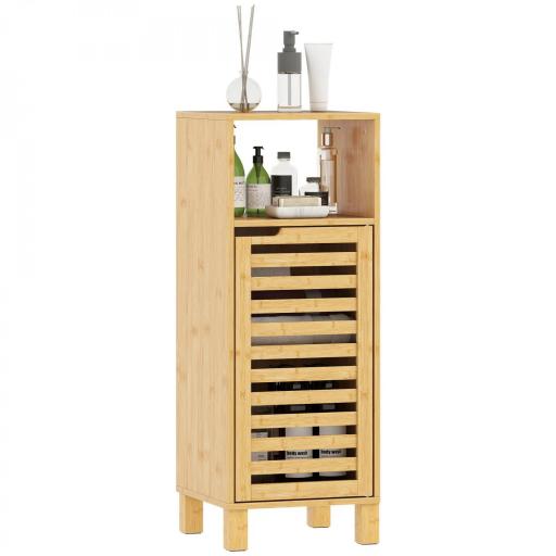Mueble Auxiliar de Baño Estrecho con Puerta de Lamas Balda Abierto Estante Ajustable 30x30x80 cm Natural [9]
