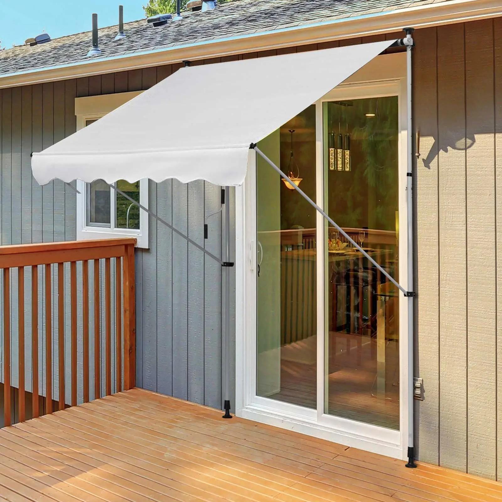 Toldo Manual Retráctil 200x150x170-280 cm para Balcón y Terraza con Altura Ajustable con Manivela Blanco