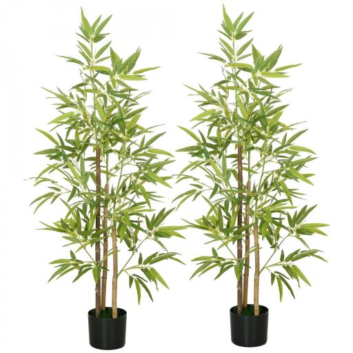 2 Plantas Artificiales Plantas Sintéticas de Bambú con 498 Hojas para Decoración en Salón Oficina Ø15x120 cm Verde [8]