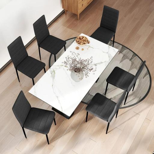Pack de 6 Sillas de Comedor Modernas Tapizadas en Lino Sintético con Respaldo Alto y Patas de Metal 41x50x97 cm Negro [6]