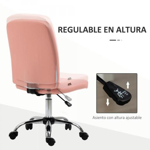 Silla de Oficina sin Brazos Silla de Escritorio Giratorio de Piel Sintética con Altura Ajustable 45x59x90-100 cm Rosa [2]