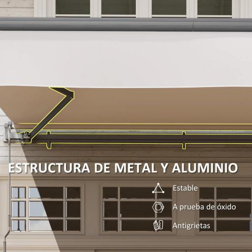 Toldo Manual Retráctil para Jardín con Manivela Protección UV Estructura de Metal y Aluminio 295x200 cm Crema [4]