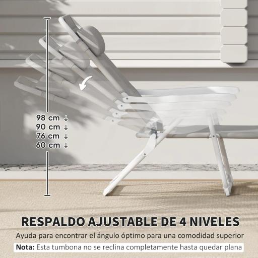 Tumbona Plegable con Respaldo Ajustable Reposacabezas y Estructura de Metal 160x66x98 cm Gris y Blanco [3]