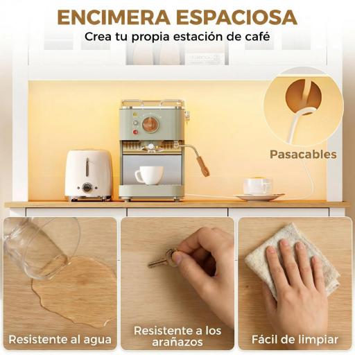 Alacena de Cocina con Iluminación LED Control por APP Encimera para Microondas Botellero Puertas de Vidrio Blanco [3]