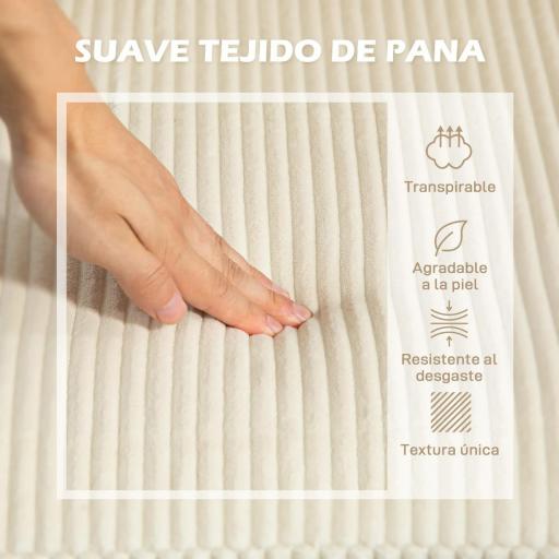 Sofá Chaise Longue de 3 Plazas en Forma de L Tapizado en Pana Asiento y Respaldo Acolchados 214x134x87 cm Beige [2]