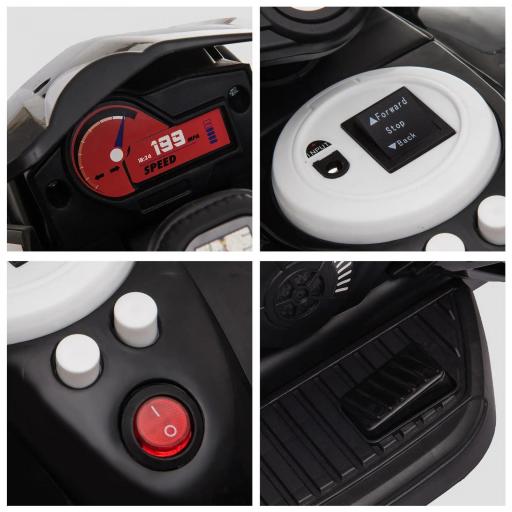 Moto Eléctrica Infantil con 3 Ruedas Trimoto para Niños de +3 Años con Batería 6V Recargable Funciones de Música Bocina Faros 86x42x52 cm Negro y Blanco [2]