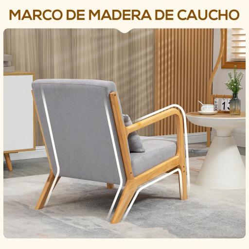 Butaca Nórdica Sillón de Salón Acolchado con Reposabrazos Cojín y Marco de Madera de Caucho 61x78x76 cm Gris [3]
