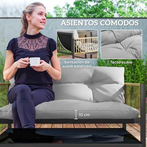 Conjunto de Jardín Exterior de Ratán Sintético con 2 Sillones 1 Sofá de 2 Plazas 1 Mesa de Centro y Cojines Crema [4]