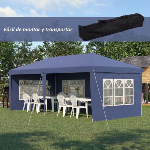 Carpa Plegable 6x3 m con 4 Laterales Desmontables Cenador de Jardín con 4 Ventanas Visibles y Bolsa de Transporte Azul [2]