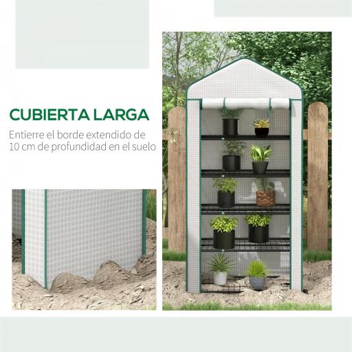 Invernadero Resistente de 5 Niveles con 1 Puerta con Cremallera Anti-UV Diseño Ensanchado y Estantes 90x49x193 cm Blanco [5]