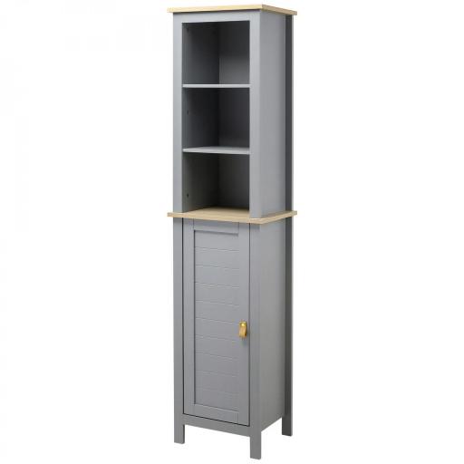 Armario Alto de Baño Moderno Mueble Columna de Baño con 1 Puerta Estante Ajustable y 3 Compartimentos 39x30x168 cm Gris [8]