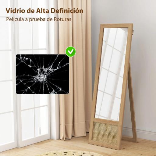 Espejo de Cuerpo Entero 160x50 cm con Marco de Madera y Soporte para Salón Dormitorio Natural [5]