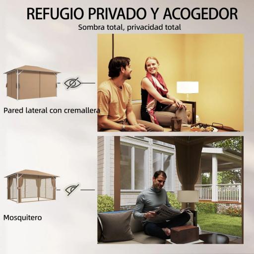 Carpa para Jardín 3x4 m con Techo Ventilado 4 Paredes y 4 Mosquiteras UPF50+ para Exterior Terraza Caqui [6]