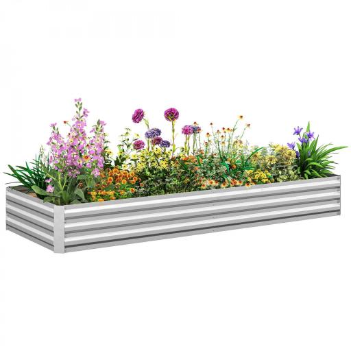 Jardinera Exterior Grande Rectangular de Acero Galvanizado para Terraza con Base Abierta 241x90,5x30 cm Plateado [7]