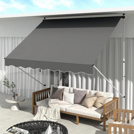 Toldo Manual Retráctil 300x150x170-280 cm con Altura Ajustable Manivela y Protección Solar para Terraza Gris [7]