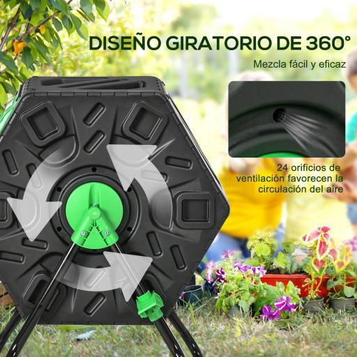 Compostador Giratorio 65L con Sistema de Ventilación y Base de Acero para Compostaje de Residuos Orgánicos 60x49x77 cm [4]