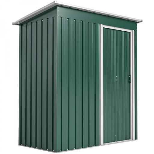 Cobertizo de Jardín Exterior 1,16 m² 163x89x182 cm Caseta Metálica con Puerta Corredera y Techo Inclinado Verde [9]
