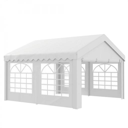 Carpa para Fiesta Cochera Gazebo 4x4m Pergola Cenador Pabellón 4 Paneles Laterales 6 Ventanas Anti-UV para Eventos Bodas Acero PE Blanco [8]