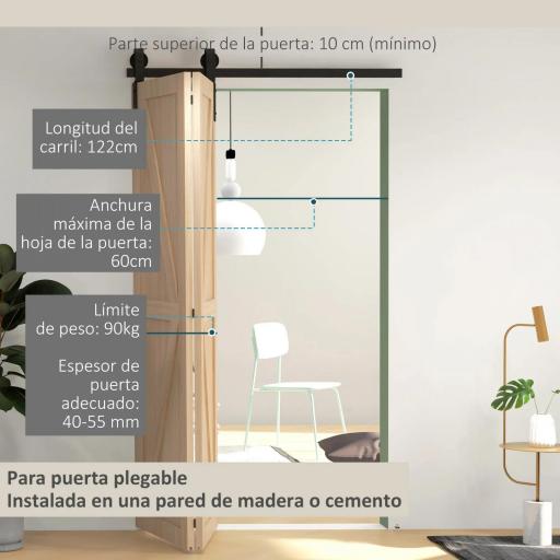 4FT/122CM Herrajes para Puerta Corredera Plegable para 2 Puertas con Riel para Granero Negro [2]