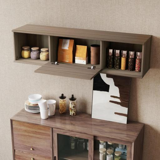 Armario de Pared Mueble de TV Colgante con 2 Compartimentos Abiertos y Puerta Abatible 120x30x29,5 cm Marrón [7]