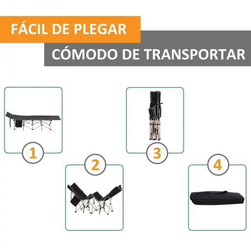 Cama de Acampada con 1 Bolsillo Lateral Bolsa de Transporte y Marco de Acero Carga 150 kg 190x68x52 cm Negro [2]