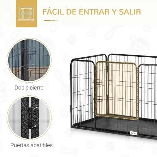 Parque para Mascotas Rectangular Parque de Juegos para Mascotas 4 Paneles de Acero 109x74x71 cm con Puerta de Doble Pestillo y Bandeja Extraíble para Exterior e Interior [2]