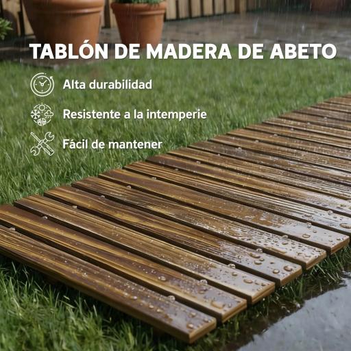 Camino de Jardín de Madera 120x38 cm Pasarela Recta Enrollable para Exteriores Resistente a la Intemperie Carbonizado [4]
