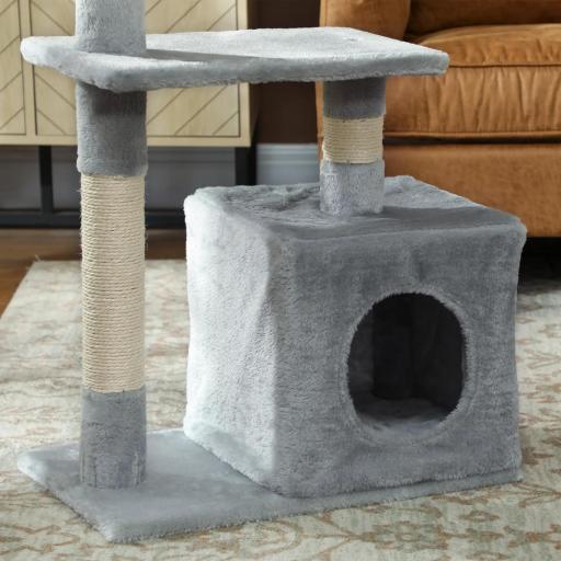 Árbol Rascador para Gatos 81,5 cm Torre para Gatos con Postes de Sisal 2 Plataformas Cueva y Bola Colgante Estilo Elegante 50x30x81,5 cm Gris [5]