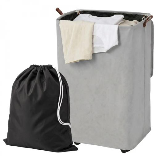 Cesto de Ropa Sucia con Tapa y Ruedas 50L Cesta de Ropa Sucia Plegable con Bolsa con Cordón Extraíble 40x30x65 cm Gris [9]