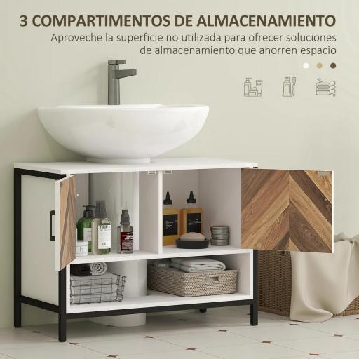Mueble bajo Lavabo con 2 Puertas y Compartimento Abierto para Lavabo con o sin Pedestal 80x40x60 cm Crema y Nogal [6]
