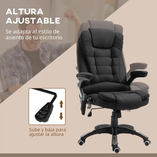 Silla de Masaje con 6 Puntos de Masaje con Función de Calefacción Altura Ajustable y Ruedas 68x72x110-120 cm Negro [3]