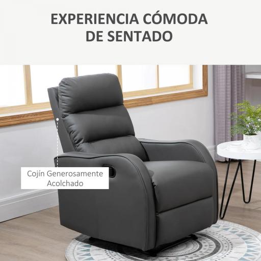 Sillón Relax Reclinable Sofá Relax Tapizado en PU con Reposapiés Retráctil para Dormitorio Salón 65x89x100 cm Gris [5]