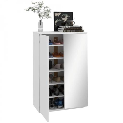 Mueble Zapatero con Espejo para 18 Pares de Zapatos con 5 Estantes Ajustables para Recibidor 60x32x95 cm Blanco [5]